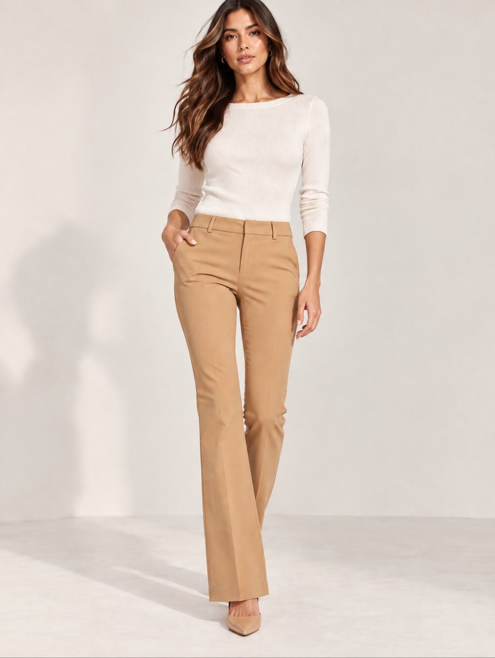 Express Camel Boot Flare Dress Pants